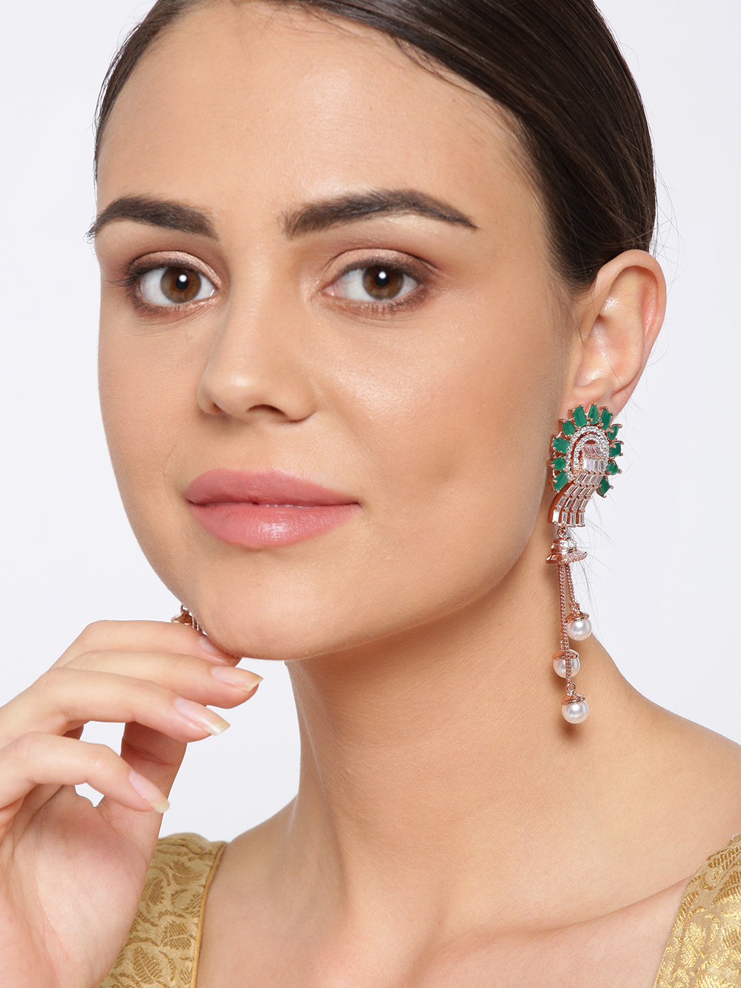 Taksh Creation Gold-Plated CZ-Studded Handcrafted Contemporary Drop Earrings