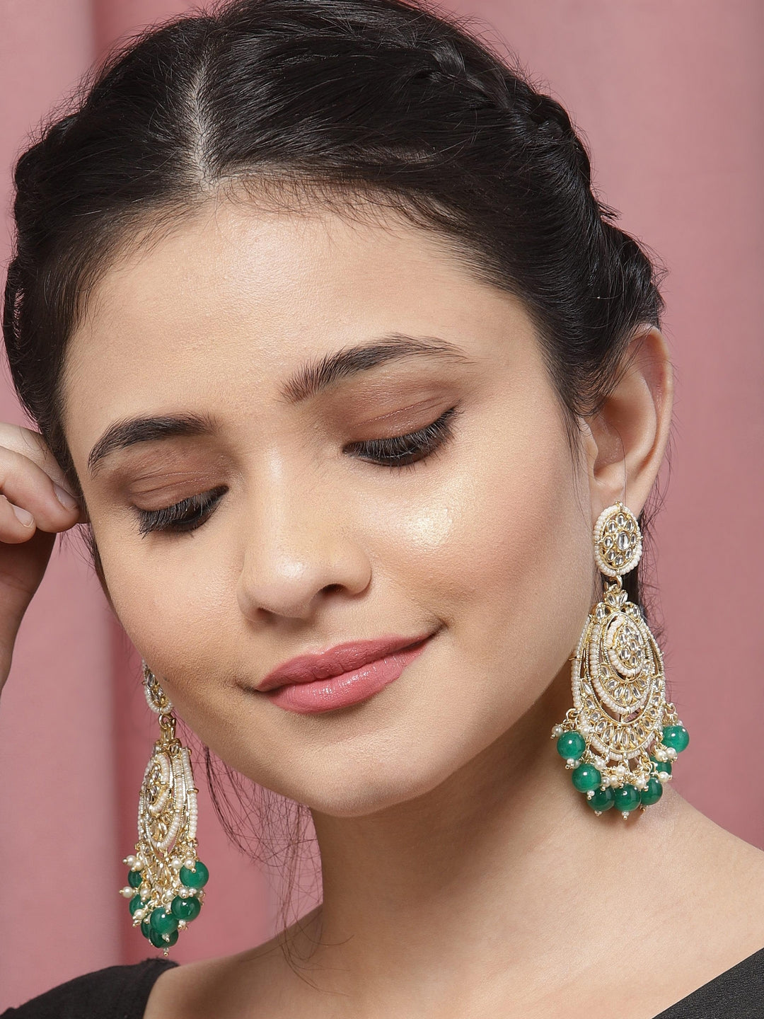 TAKSH CREATION Gold-Plated Kundan Classic Drop Earrings