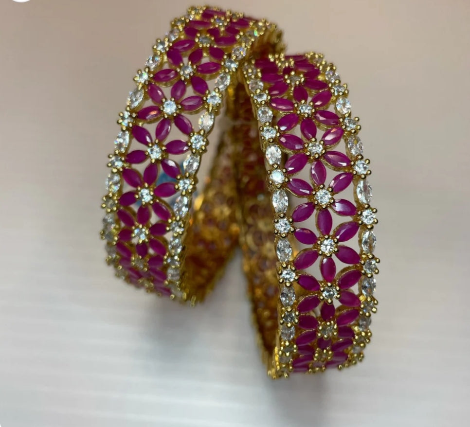 Taksh Creation Ruby Gold-Plated White Stone-Studded Bangles