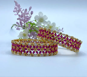 Taksh Creation Ruby Gold-Plated White Stone-Studded Bangles