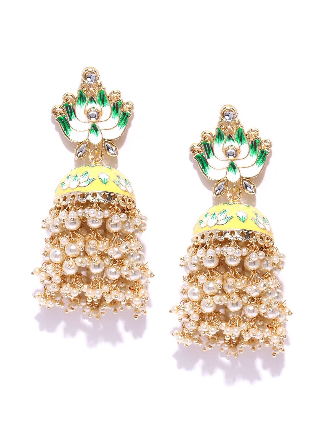 Taksh Creation Gold-Plated Hand Painted Meenakari Dome Shaped Jhumkas