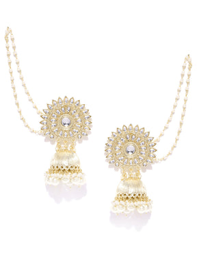 TAKSH CREATION Gold-Plated Kundan Studded & Beaded Handcrafted Dome Shaped Jhumkas