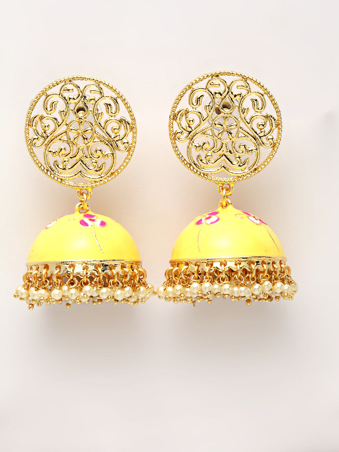 TAKSH CREATION Gold-Plated & Dome Shaped Jhumkas