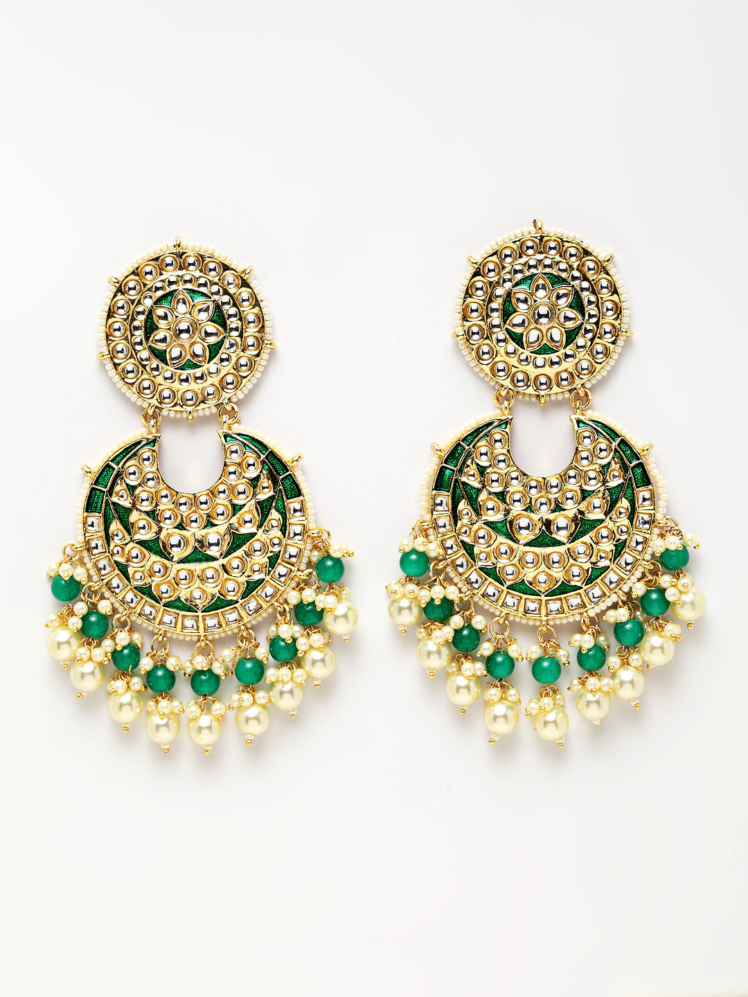 TAKSH CREATION Green & Gold-Toned Crescent Shaped Chandbalis