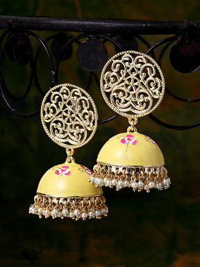 TAKSH CREATION Gold-Plated & Dome Shaped Jhumkas