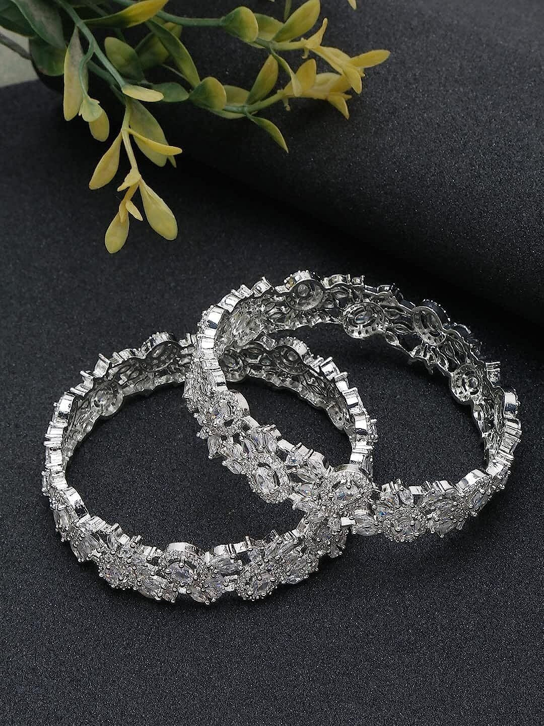 Taksh Creation Silver-Plated CZ Stone Handcrafted Bangles