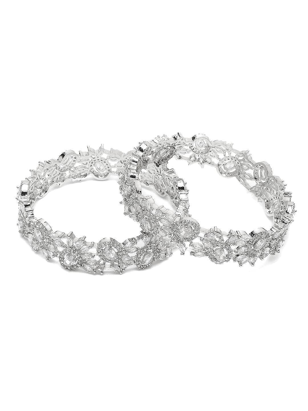 Taksh Creation Silver-Plated CZ Stone Handcrafted Bangles