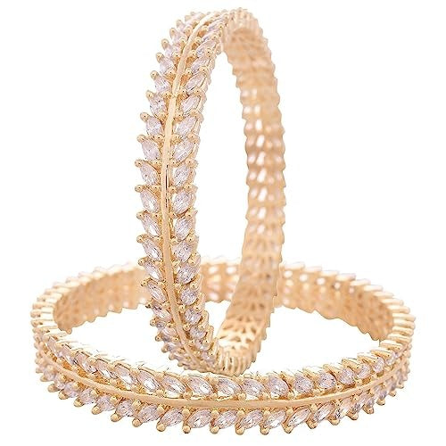 Taksh Creation Gold-Plated & White Stone-Studded Handcrafted Bangles