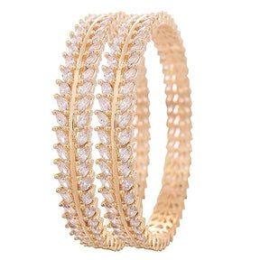 Taksh Creation Gold-Plated & White Stone-Studded Handcrafted Bangles