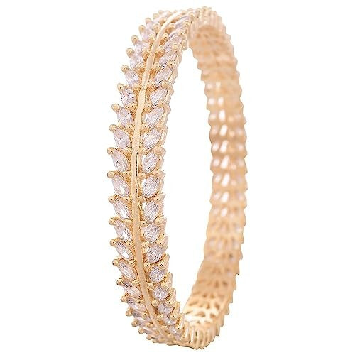 Taksh Creation Gold-Plated & White Stone-Studded Handcrafted Bangles