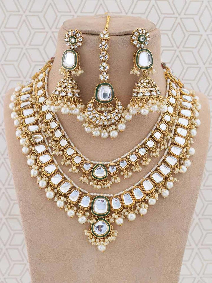 Taksh Creation Gold-Plated Kundan Bridal Jewellery Set