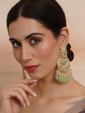 Taksh Creation Gold-Plated Kundan Crescent Shaped Chandbalis Earrings