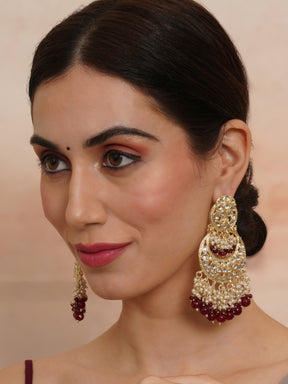 Taksh Creation Gold-Plated Kundan Crescent Shaped Chandbalis Earrings